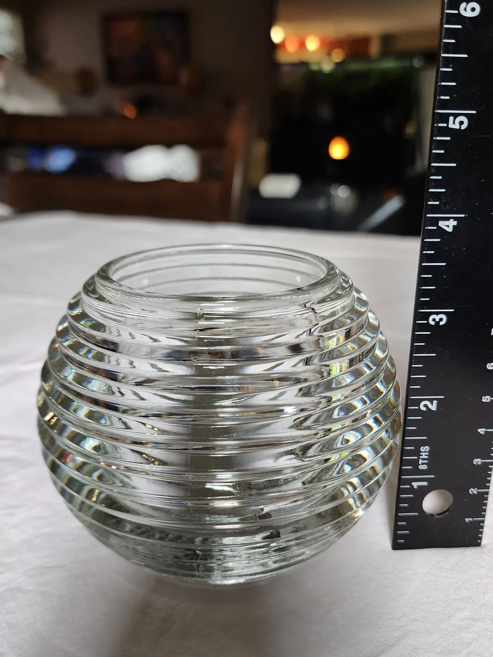 Home Interiors Clear Ribbed Globe Candle Holder
